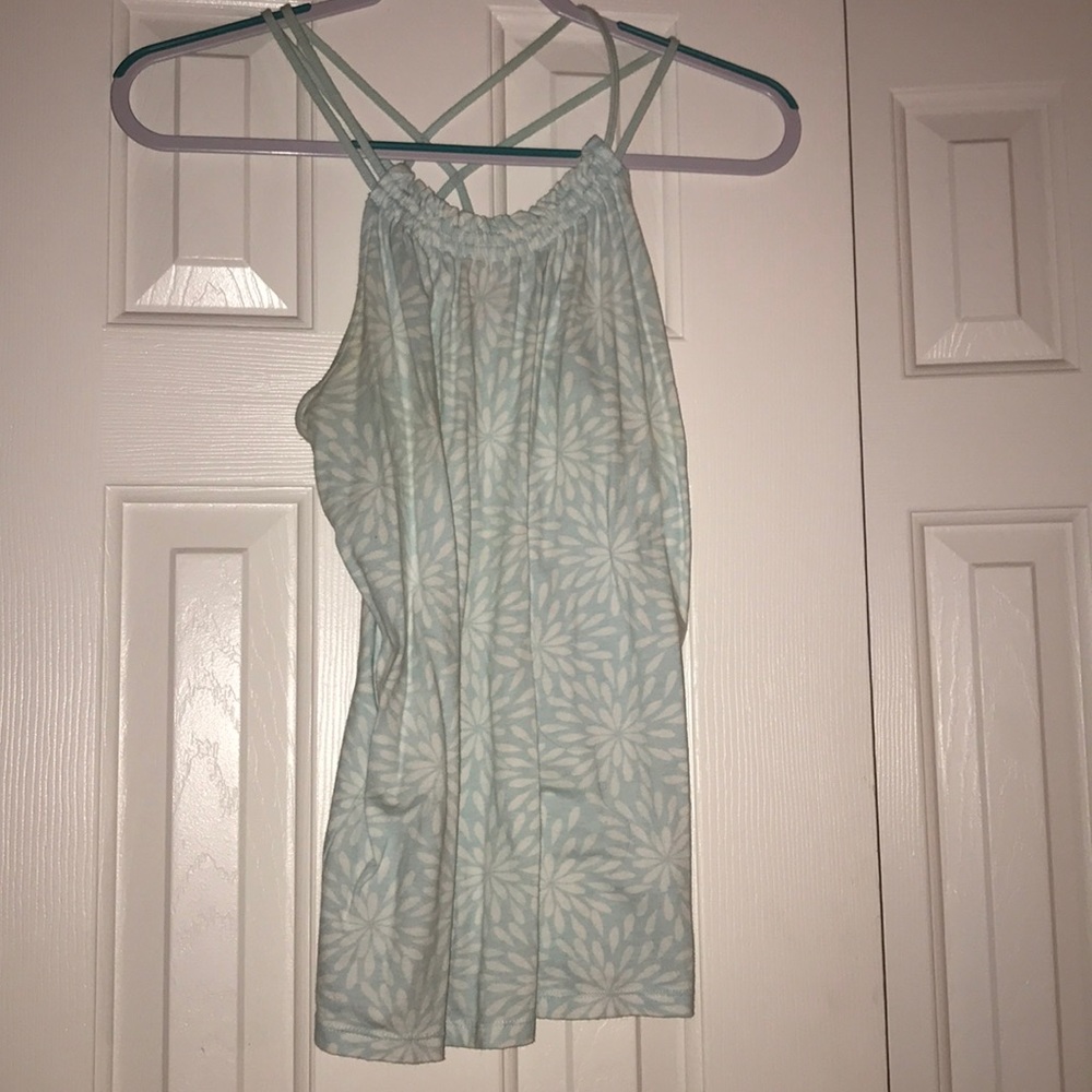 Gap Teal Tank Top white flowers